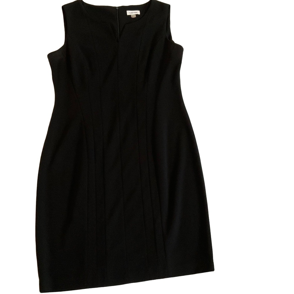 Calvin Klein Black Sleeveless V-Neck Vertical Seaming Sheath Dress 14β